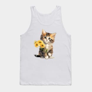 Watercolour Cat With Flower Tank Top